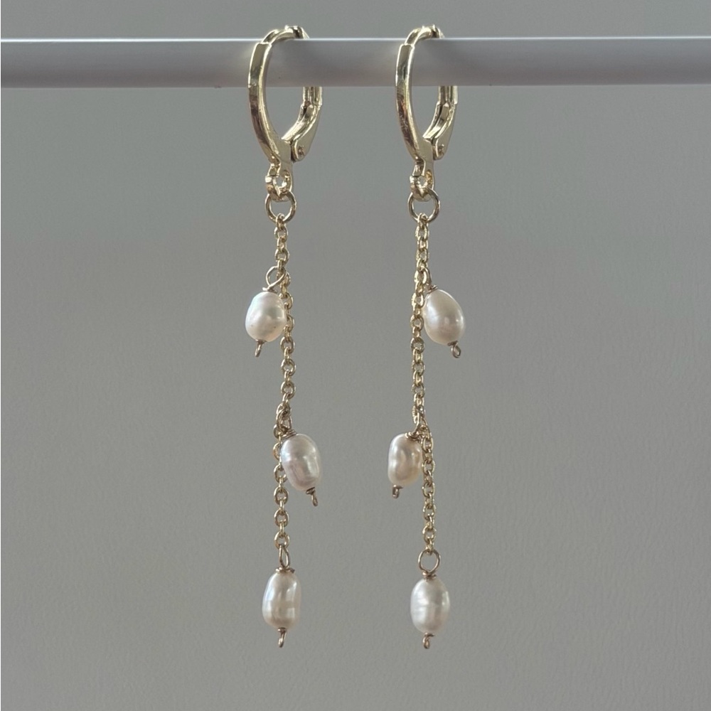 Triple White Fresh Water Pearl Drop Earrings